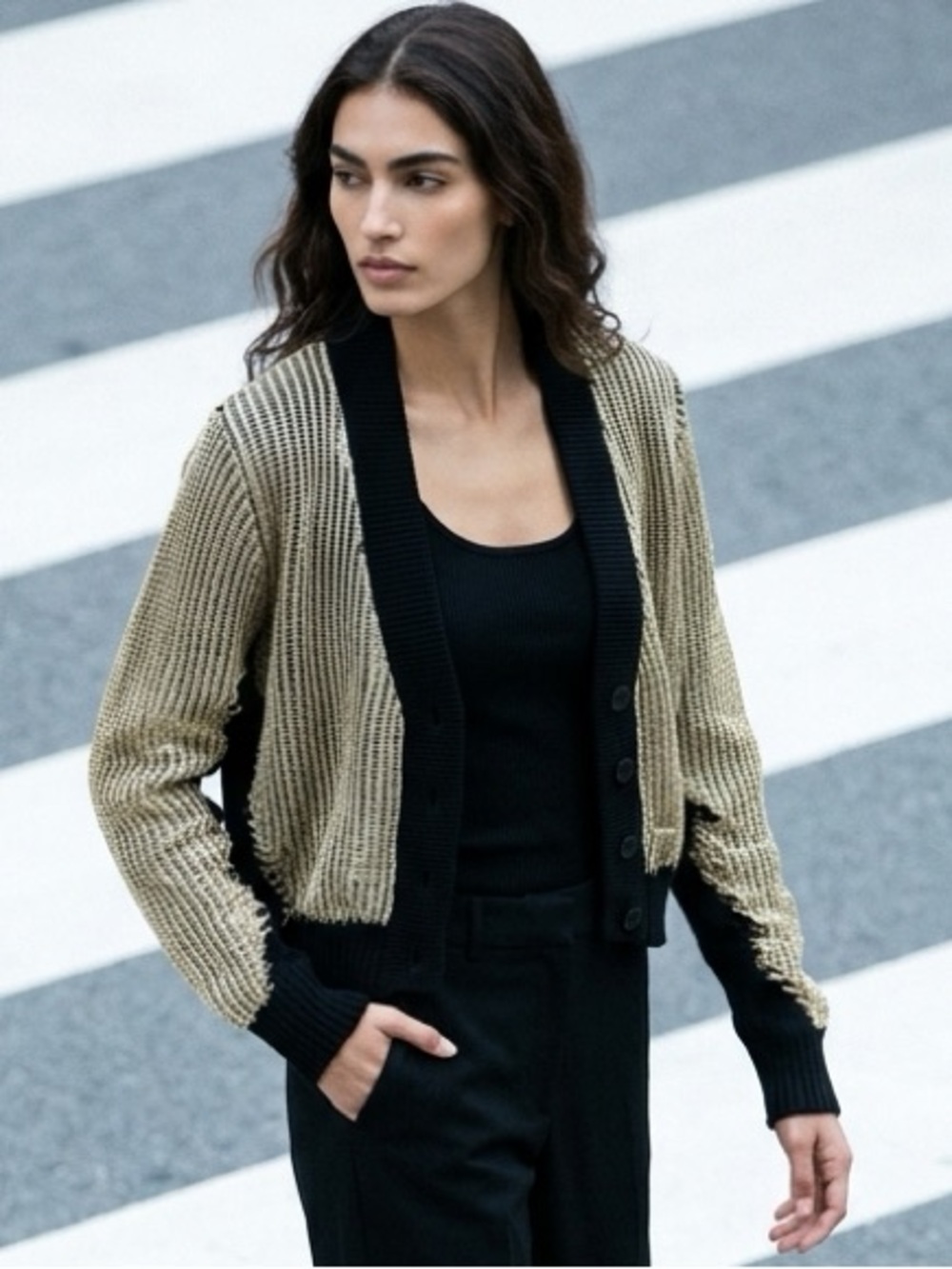 RTA Black & Gold Metallic Open Knit Cardigan Size S